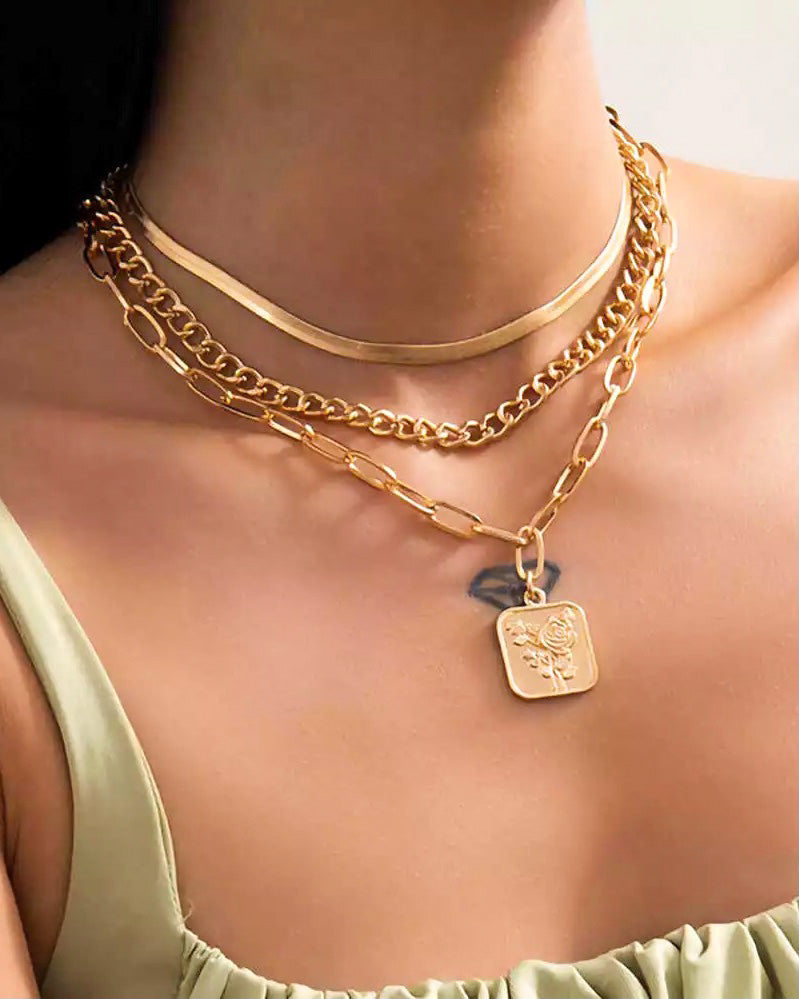 women's chain necklace set gold trendy tiktok gift snake medallion
