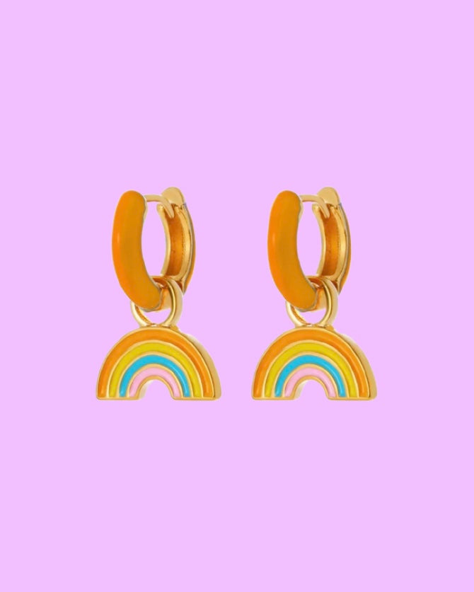 women's trendy rainbow earrings gold orange handmade small business tiktok