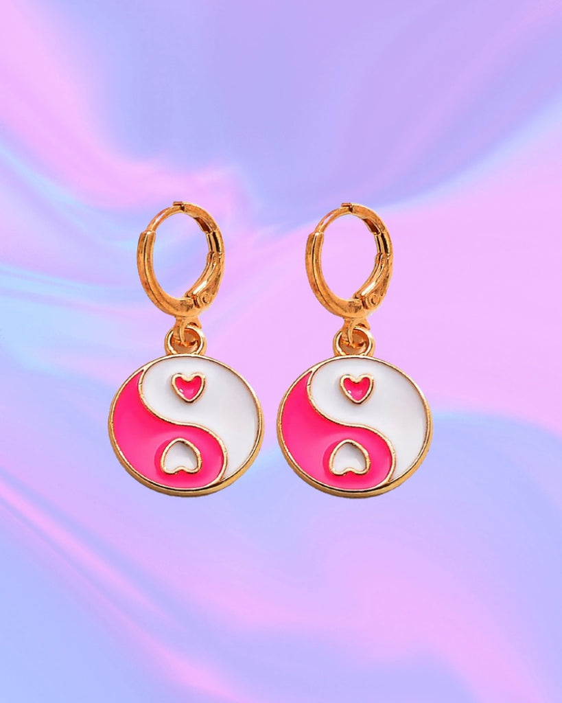 women's pink and gold yin yang earrings jewelry