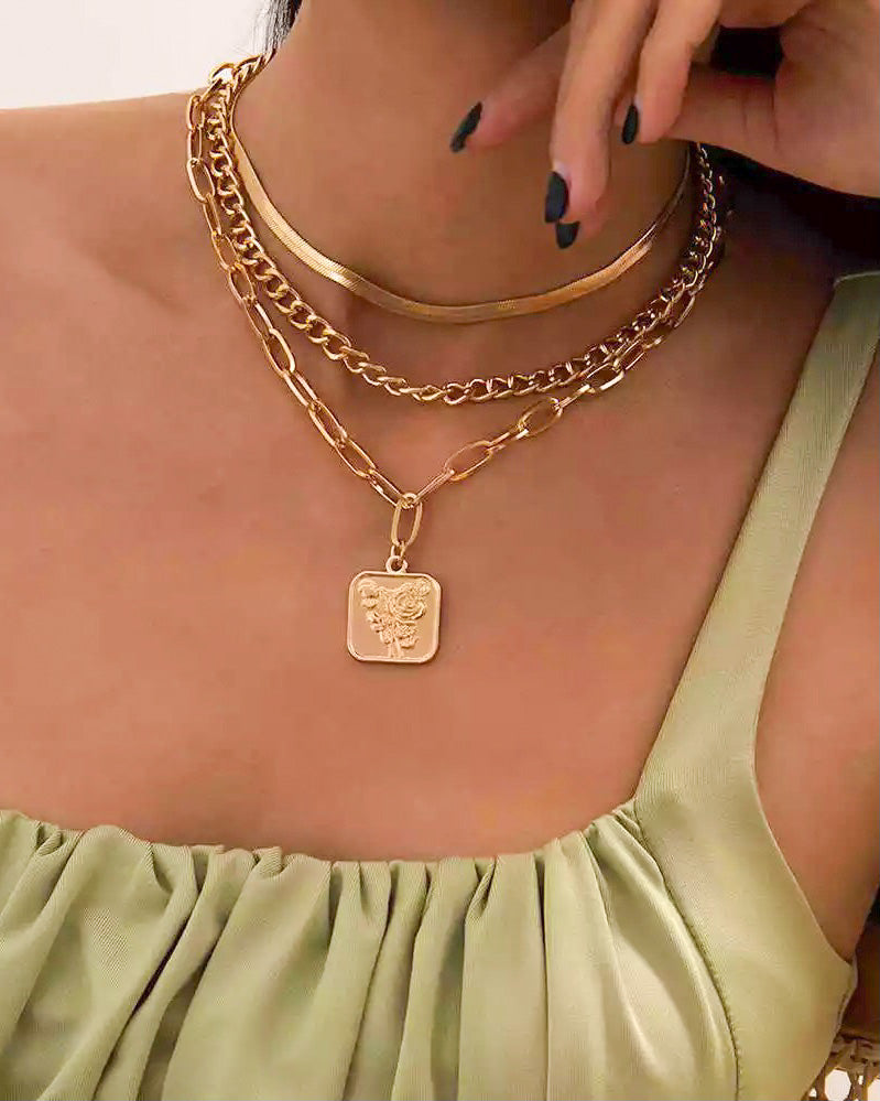 women's chain necklace set gold trendy tiktok gift snake medallion cheap affordable